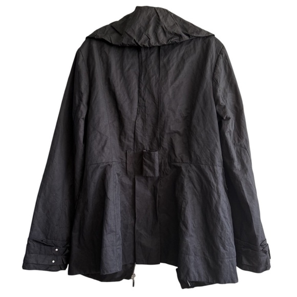 WHBM Ruffle Rain Jacket Belted Rhinestone & Satin Trench Coat Black Pink Size L - Picture 4 of 15